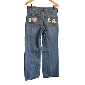 Hollister Low-Rise Baggy Jeans BlueMedium Wash I Heart LA Applique Womens 0R W25